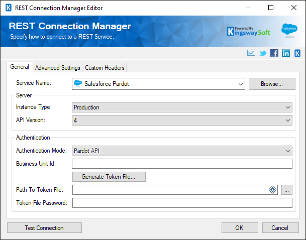 SSIS REST Salesforce Pardot Connection Manager - Pardot API Authentication Mode
